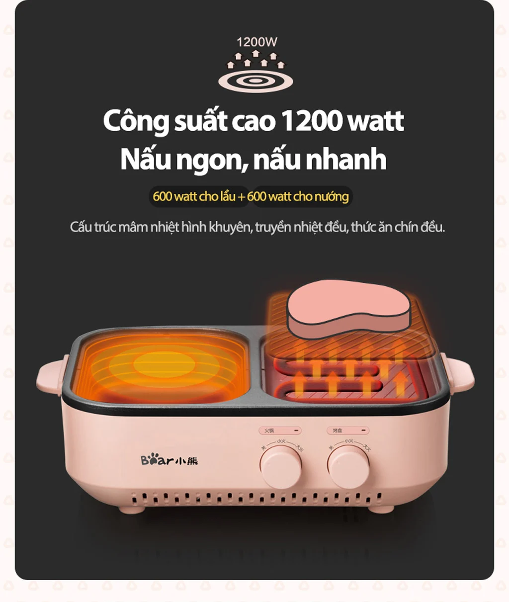 Nồi lẩu nướng đa năng Bear DKL-C12D1