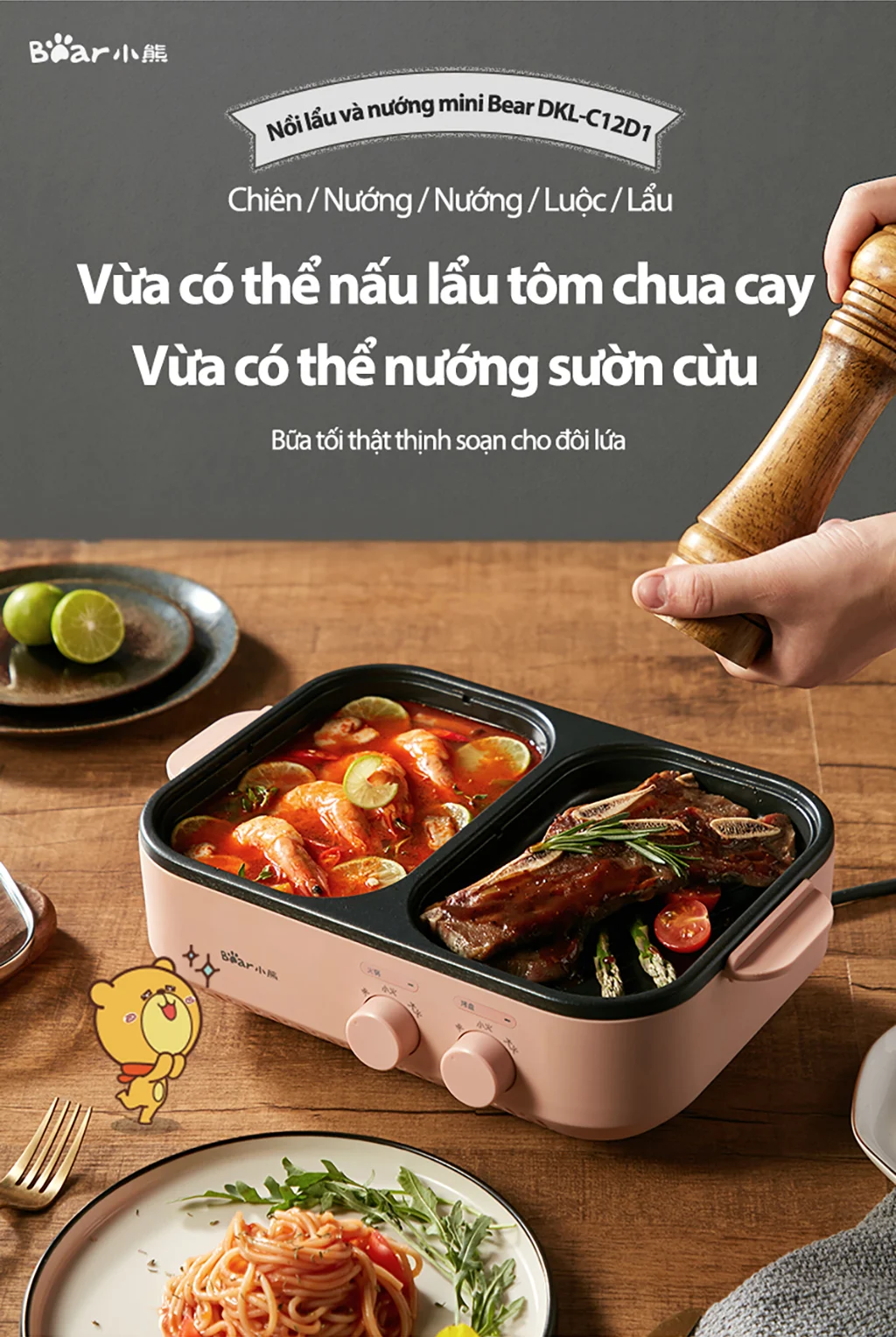 Nồi lẩu nướng đa năng Bear DKL-C12D1