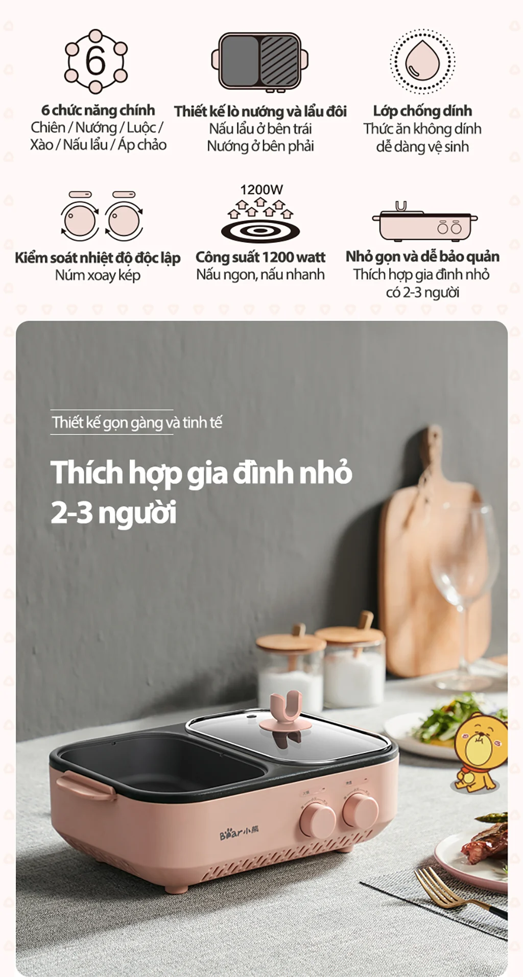 Nồi lẩu nướng đa năng Bear DKL-C12D1