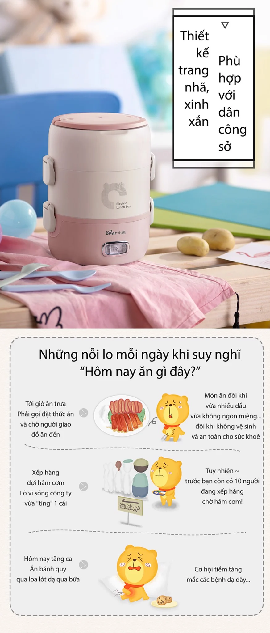 Hộp cơm điện cầm tay đa năng Bear DFH-B20S6