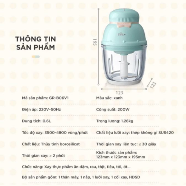 Máy xay ăn dặm Bear 0.6L GR-B06V1
